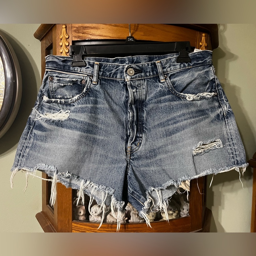Moussy Distressed Blue Denim Jean Shorts